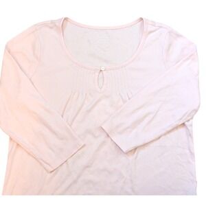 LL Bean Womens Top M Pink 3/4 Sleeve Supima Cotton Keyhole Neckline Casual‎